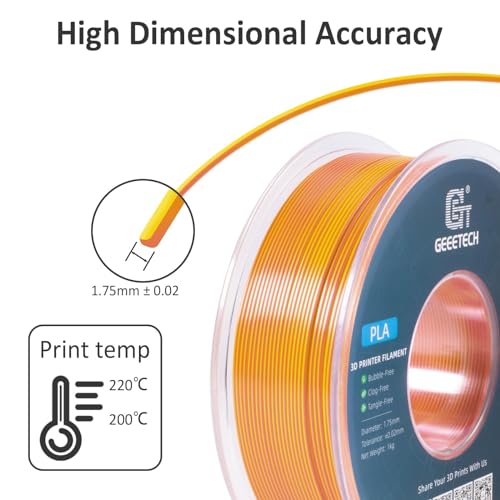 Image of Geeetech Silk PLA Filament 1.75mm Silk Dual Color Filament, Coextrusion Dichromatic Metal-Like Shiny Consumable 1kg (2.2lbs) 1 Spool, Dimensional Accuracy + /- 0.02 mm, Gold Copper