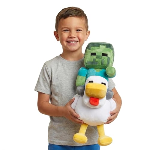Jay Franco Minecraft Plush Pillow Buddy - Large 20 Inch Soft Plushie Stuffed Pillow, Gray - Chicken Jockey