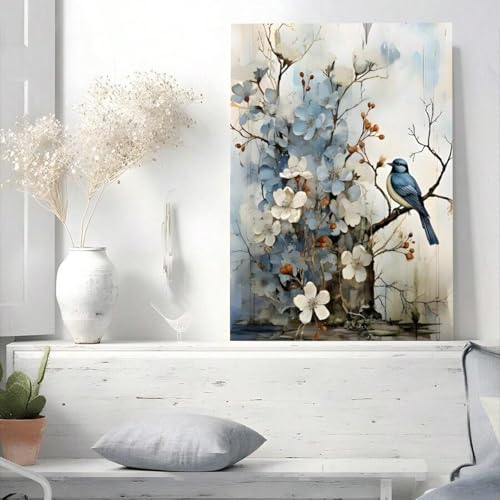 Impression sur toile oiseaux bleus pour sublimer la décoration de votre salon rétro