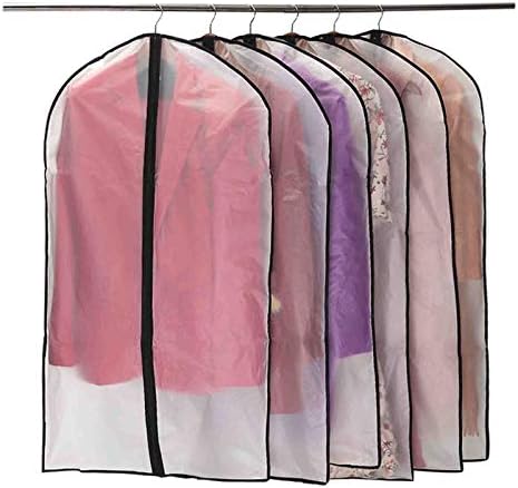 Niviy Garment Covers Dustproof Clothes Covers Moth Proof Coat Bag with Zip PEVA Translucent Dress Cover Waterproof Anti-mite Breathable Suit Protector 6pcs 60 * 100cm (Black)