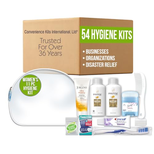Convenience Kits International Women's 10-Piece Travel Hygiene Kit, 54 Count Bulk Case — for Hotels, Shelters, Disaster Relief
