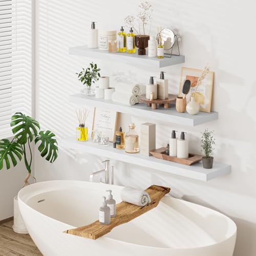 Heimlove 12 Inch Deep Floating Shelves, 55 x 12 inch Extra Long Floating Shelves for Wall, Large Display Shelf & Storage Shelf for Living Room Bedroom Kitchen Home Office, Set of 2, White by Heimlove - Image 4