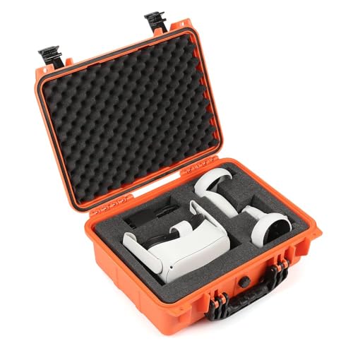 G-PLUS Hard VR Headset Carrying Case w/Foam Block Dividers,Waterproof Protector Storage Box Compatible with Meta Quest 3S/Quest 3/Quest 2,Travel Portable Case Fit Oculus Quest 3/Quest 2 Orange Color