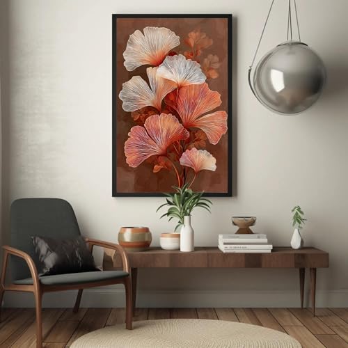 Tableau abstrait feuille de ginkgo 30x40 cm pour salon - 4