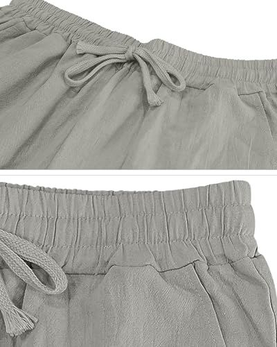 Men's Elastic Waist Cotton Pants Loose Straight Leg Casual Pants with Drawstring Lightweight Trousers4