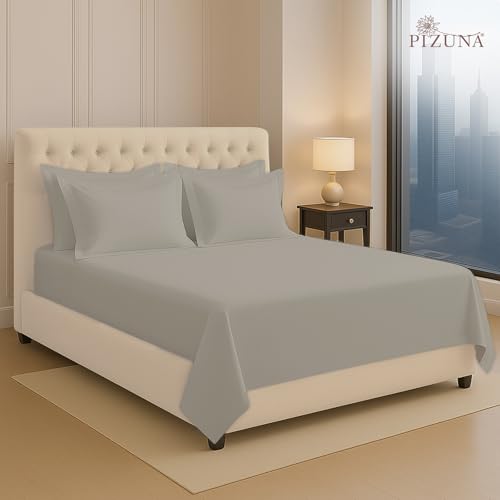 Image of Pizuna 100% Cotton Bedsheet Super King Size Simply Taupe, 400 Thread Count Long Staple Combed Cotton Flat Bedsheets 108x108 Inches with 4 Pillow Covers, Bed Sheet for Super King Size Bed