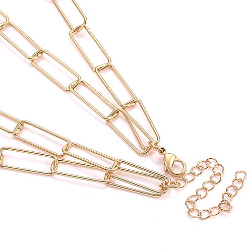 Yahpern Layered Rectangle Paper Clip Chain Link Choker Statement Hammered Heart Pendant Necklace Minimalist Chunky Thick Chain Jewelry For Woman Girls (Gold) #TOP6
