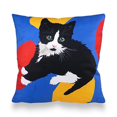 Leslie Gerry Black/White And Kitten Cat Cushion Cover Gift