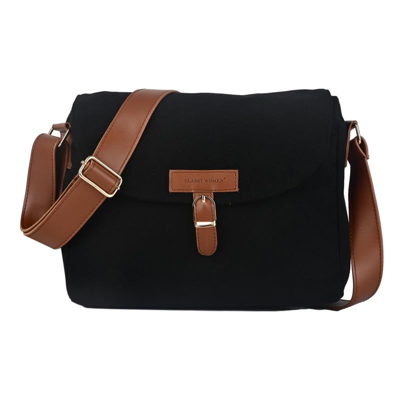 CLASSY WOMEN Messenger Bag - Casual Canvas Crossbody Bag for Girls, Everyday Mid-Size College Satchel & Work Sling Purse-picture-50