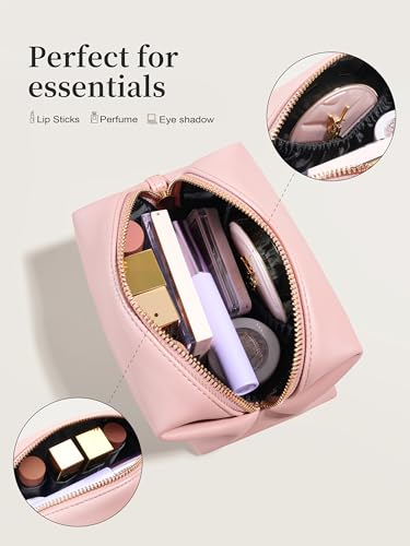 Rownyeon Makeup Bag Cosmetic Travel Toiletry Pouch Bow-knot Cute Handbag Leather Purse for Women Girls,Pink2