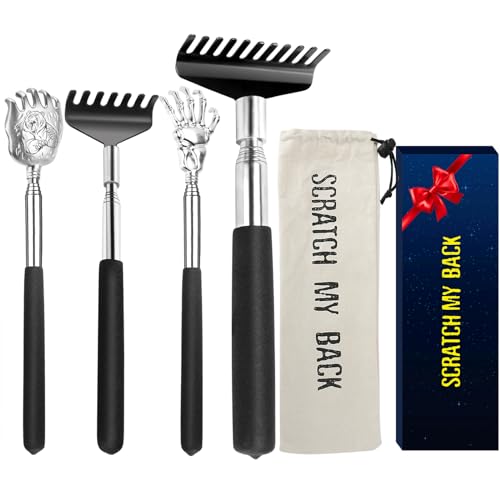 Image of Oversized Back Scratcher Gift Set, 4 Pack Portable Extendable Stainless Steel Telescoping Massage Tool, Gift /Stocking Stuffers for Men Women