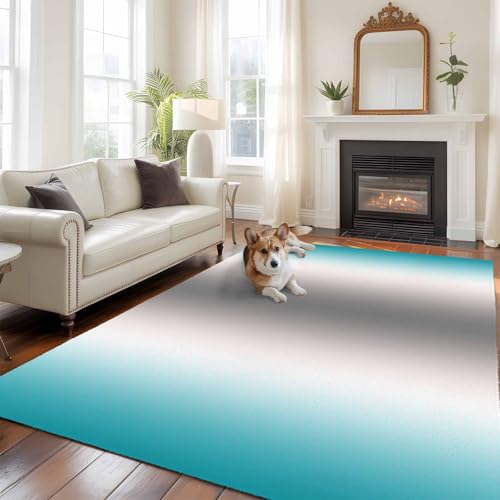 Rectangle Rug 8x10Ft, Modern Turquoise Grey Gradient Soft Non-Slip Washable