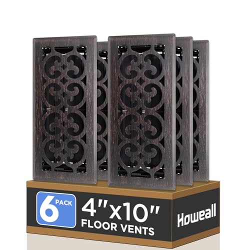 Howeall 4x10 Inches 6 Pack Heavy Duty Walkable Floor Register - Easy Adjust Air Supply Lever Decorative Floor Vent Covers, Charlotte Design Vent Covers for Home - Oil Rubbed Bronze