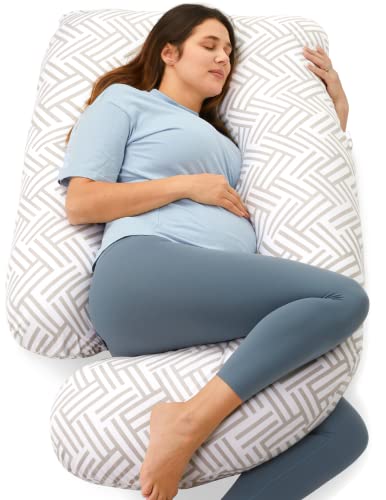 Momcozy Pregnancy Pillows for Sleeping, U Shaped Full Body Maternity Pillow with Removable Cover - Support for Back, Legs, Belly, HIPS for Pregnant Women, 57 Inch Pregnancy Pillow for Women, Stripes