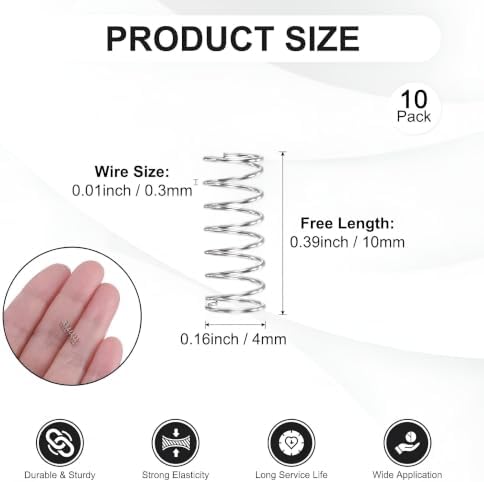 10 Pack Compression Springs 10Mm Length 4Mm Od 304 Stainless Steel Pruner Replacement Springs for Garden //Mechanical Replacement [Silver Tone 0.3Mm Size] - 2