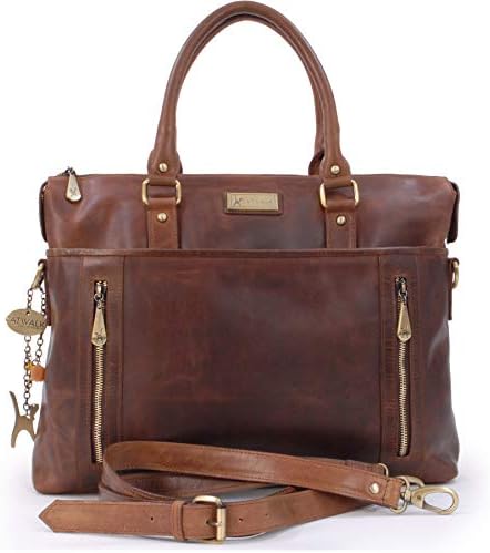 Catwalk Collection Handbags - Ladies Leather Briefcase Cross Body Bag - Women's Organiser Work Bag - Tablet/Laptop Bag - ADELE - Brown
