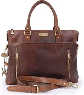 Catwalk Collection Handbags - Ladies Leather Briefcase Cross Body Bag - Women's Organiser Work Bag - Tablet/Laptop Bag - ADELE - Brown