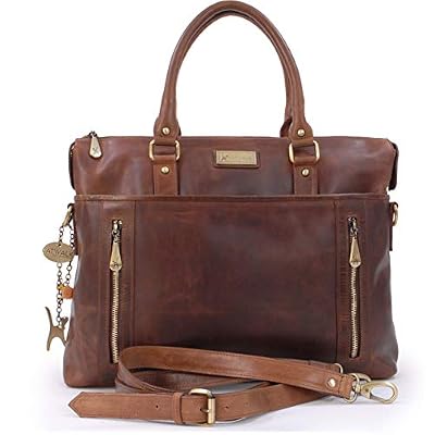 Catwalk Collection Handbags - Grande Borsa Tote in Vera Pelle - Borsa a Tracolla per PC - Valigetta 24 Ore Donna - Cartella da Lavoro - Adele Marrone
