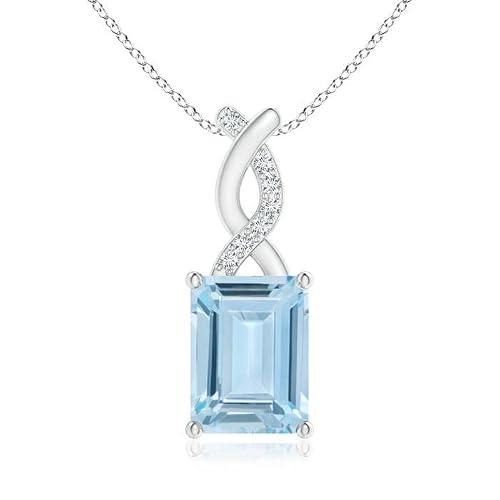 Angara Natural Aquamarine Solitaire Pendant Necklace For Women, Girls In 14K White Gold 18 Inch Chain (Grade-Aa|Size-8X6Mm) | March Birthstone | Jewelry Gift For Her | Wedding | Anniversary #TOP13