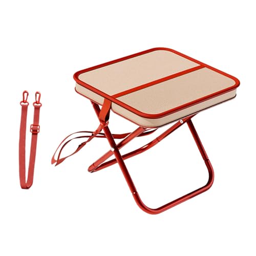 FytStycale Folding Stool Camping Fishing Chair Practical Oxford Cloth Heavy Duty for Train Trips BBQ Trekking Sports Events Backyard, Red
