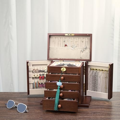 Artisticbox wooden Jewelry Box and Organizer - 8-Layer Lockable Wooden Jewelry Boxes for Women - Large Jewelry Boxes and Organizer with Key,Gift for Wife,dresser top jewelry box with lock by Artisticbox - Image 4