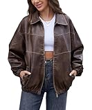 Bakyarder Womens Oversized Y2K Faux Leather Jackets Vintage Plus Size Fashion Motorcycle Coats Fall Fashion Outfits 2025 Coffee Medium