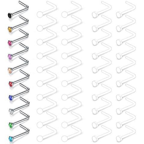 Mayhoop 50 Pcs Clear Nose Studs Set Cover