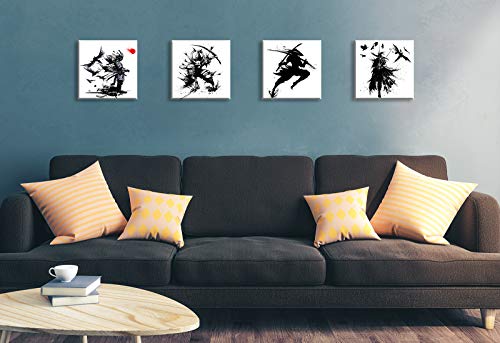 Japanese Samurai Canvas Wall Art Black And White Warrior Figure Painting Modern Home For Office Living Room Decor Minimalism Ancient Character Posters Decorations Stretched And Framed Ready To Hang #TOP5