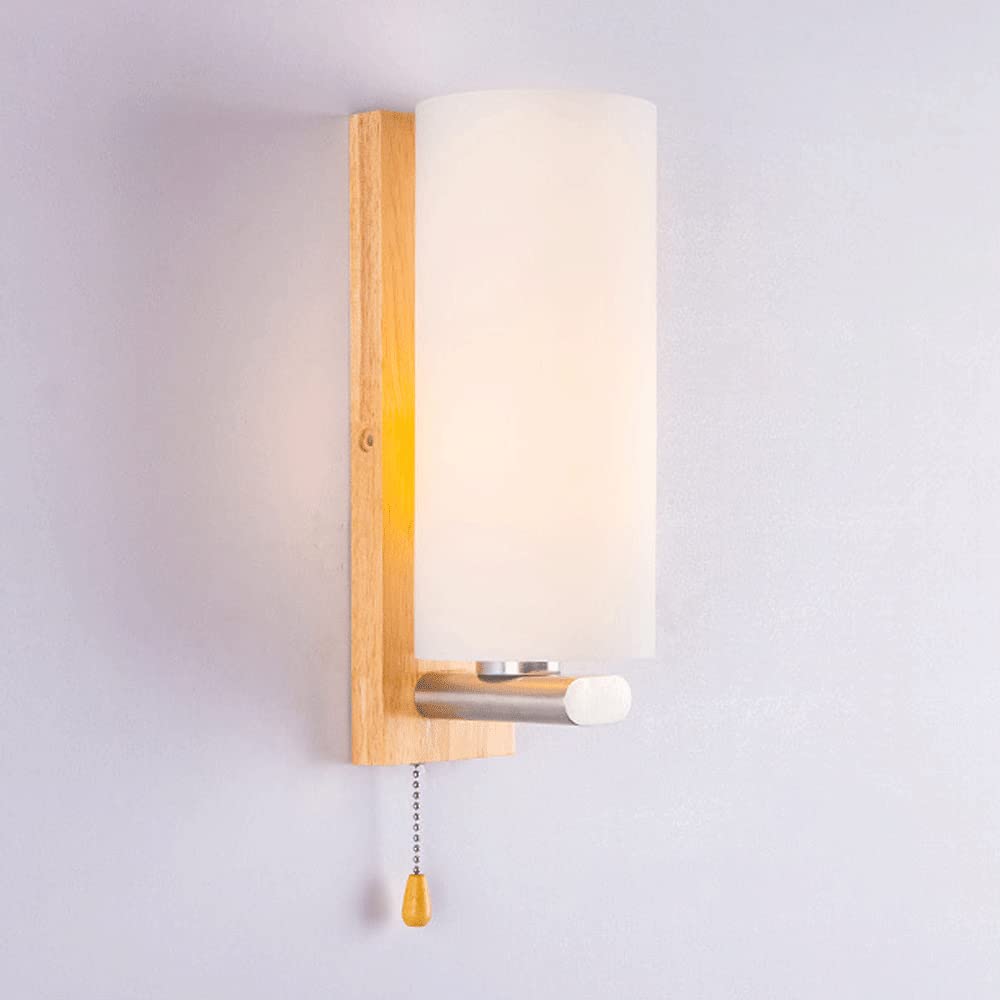Aplique de pared de madera estilo japonés con tulipa de vidrio y rosca E27 para hogar