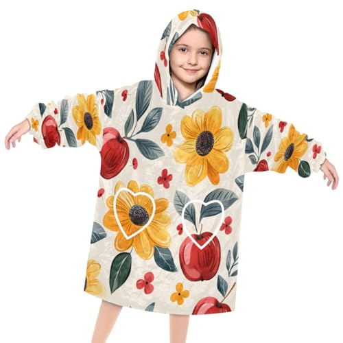Wearable Blanket Hoodie for Kids, Sweet Apples Fleece Sweatshirt Blanket Oversized Blanket Sweatshirt with Pocket Flannel Warm Hooded Blanket 6-10 Year Old Girl Boy Gift, One Size