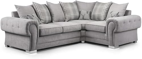 Modular Verona Sofa - 2 C 1 Corner Settee - Cheap 4 Seater suites - Comfy Dual Arm Corner Sofas - Upholstered L Shape Couch - Verona Suede Fabric Couches for Living Room Lounge (Grey, 2C1 Right Hand)