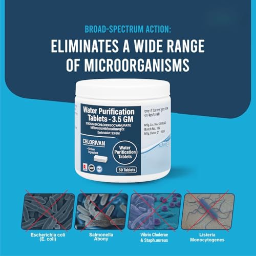 Image of EVERSYS Chlorine Tablets for Water Tank Purification | 50 Tablets for 50,000L | Waters Cleaning Tablet for Safe Drinking Water | Tank Cleaning & Disinfection Tablets for Home Use