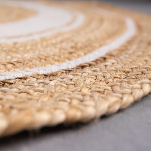 Miniatura 7 de Lolahome Alfombra Redonda Trenzada Con Círculos Blancos De Yute Natural De Ø 120 Cm