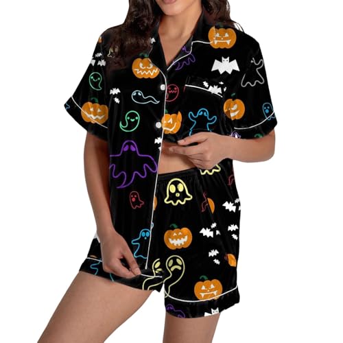 Pyjama été femme en satin à imprimé graphique mignon et ensemble short à boutons