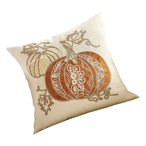 カボチャオータムリーフ刺繍クッションカバー家の装飾秋感謝祭ポリエステル生地装飾枕ケースソフト枕ケース用リビングルーム