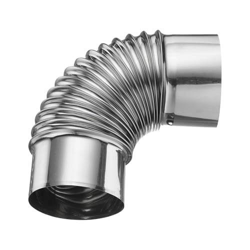 Image of PATIKIL 100mm 90 Degree Stove Pipe, Stainless Steel Tent Elbow Stove Chimney Pipe Flue Extension with Aluminum Foil Tape for Camping Stove Vent Water Heater Smoke Exhaust