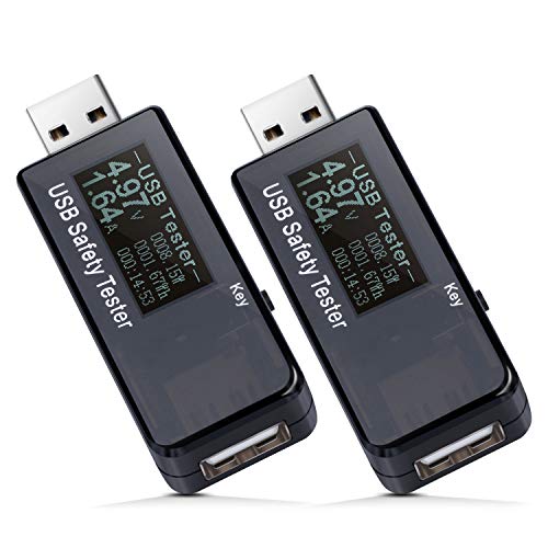 Eversame 2-Pack USB Digital Voltage Current Multimeter Security Tester, DC 3-30V Voltmeter Ammeter Thermometer Capacity Electricity Time Watt USB Power Meter Tester - Support QC 2.0/3.0 Fast Charging