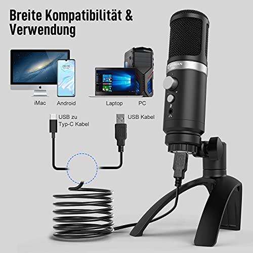 Moman Mikrofon PC, EM1 USB PC Kondensatormikrofon Plug&Play mit Stabiler Ständer, Microphone Für Computer Windows Mac… – Bild 3