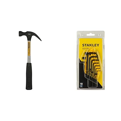 STANLEY 51-152 Steel Shaft Claw Hammer with STANLEY 69-253 Metric Hex Key Set (Pack of 10)
