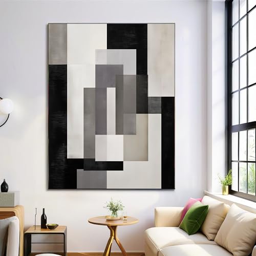 Art mural carrés géométriques abstraits grand format 80x120 cm déco cendre
