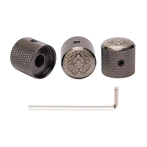 Unxuey 3PCS Classical Guitar Knobs Vintage-Inspired Engraved Metal Volume Tone Knobs for 6mm Shaft Pots Guitar