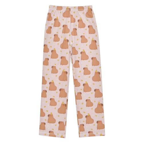 Cartoon Corgi Dog Face Long Pajama Pants Bottoms Soft Sleepwear with Pockets