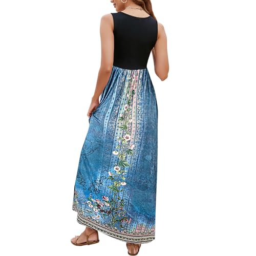 Image of Sherosa Women Boho Chevron Striped Floral Printed Summer Sleeveless Tank Long Maxi Party Dress