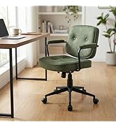 LukeAlon Comfy Green PU Leather Desk Chair, 360° Swivel Task Chair with Armrest, Thickened Seat, ...