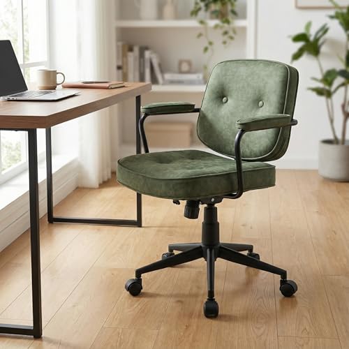 LukeAlon Comfy Green PU Leather Desk Chair, 360&deg; Swivel Task Chair with Armrest, Thickened Seat...