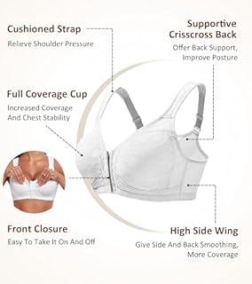 HACI Women's Front Closure Posture Support Bra Full Coverage Bras Wireless Non-Padded Comfy Everyday(White,40C)