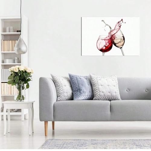 Toile verre à vin entrelacé rouge et bleu déco murale de standing - 3