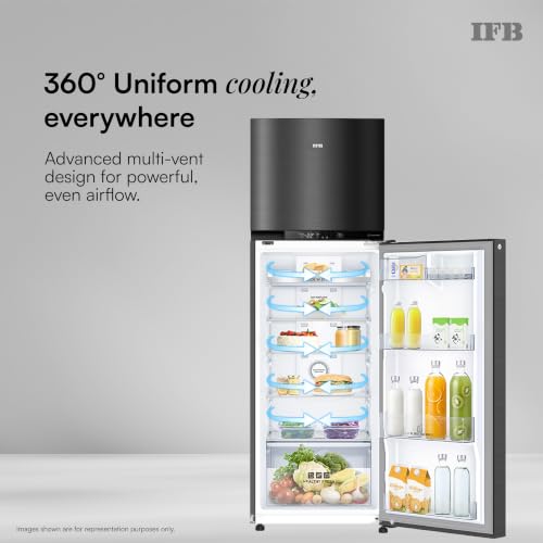 Image of IFB 331L 3 Star 12-in-1 Convertible, Advanced Inverter Frost-Free Double Door Refrigerator with 30 Hrs Cooling Retention, WiFi & 4 Year Super Warranty (2026, IFBFF-383CYKSETU, Metal Black)