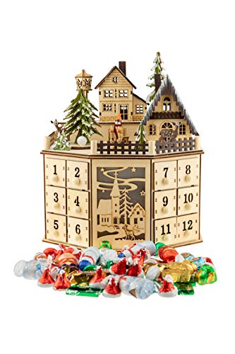 Clever Creations Wooden Christmas Advent Calendar, Countdown to Christmas, LED Holiday Decoration, Battery, Round Village - Thumbnail 2