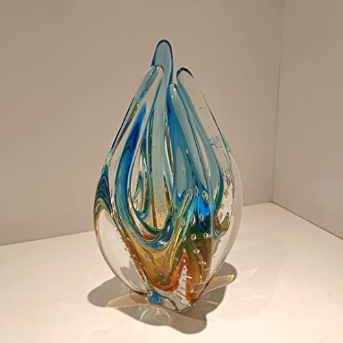 Escultura Em Cristal Murano Água Marinha - São Marcos 23cm